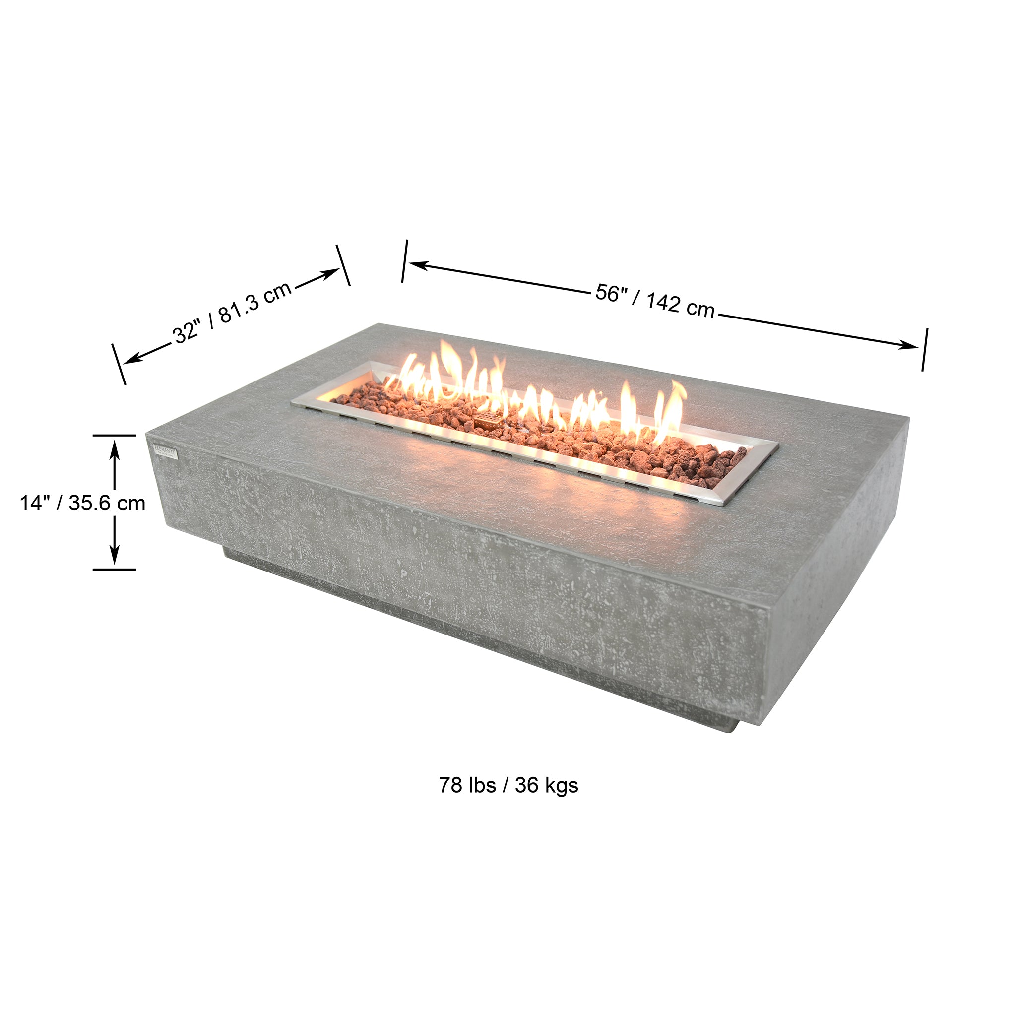 Elementi Hampton Fire Table Rectangle Concrete Fire Pit (OFG139)