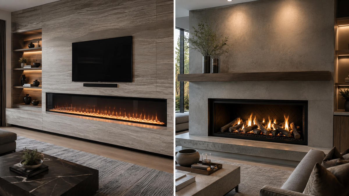 Electric fireplace and gas fireplace comparison in modern living rooms