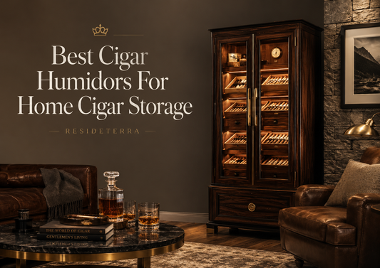 Premium cigar humidor in a luxury home lounge with refined cigar storage