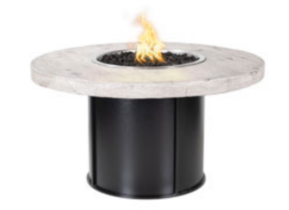 The Outdoor Plus Fresno Wood Grain Concrete and Steel Fire Table.