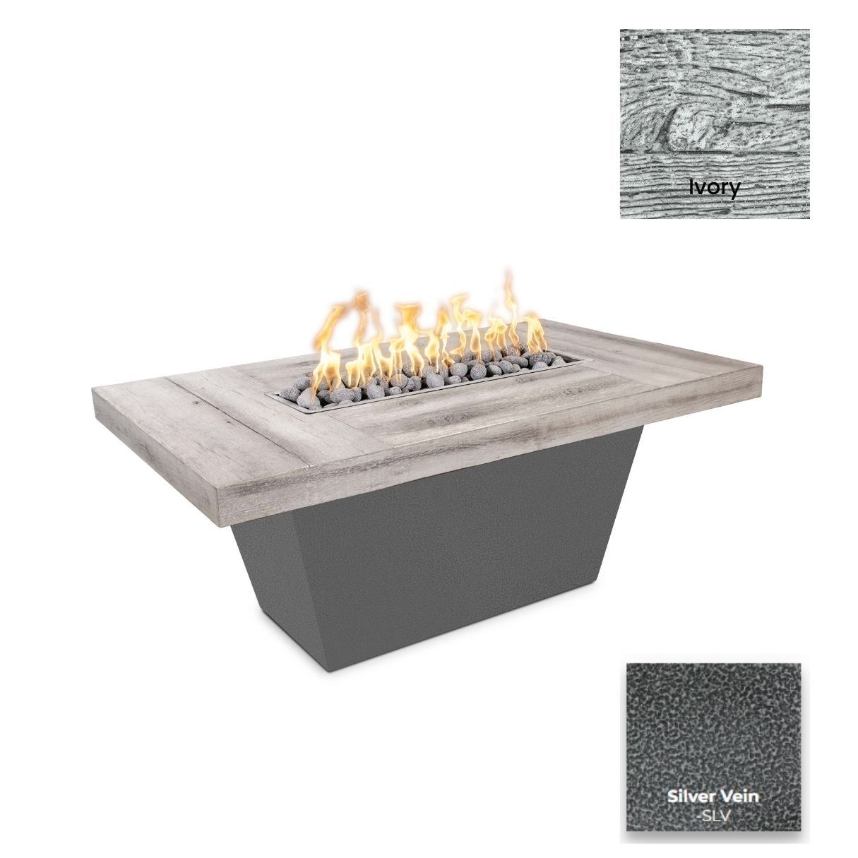 The Outdoor Plus Tacoma Wood Grain Concrete and Steel Fire Table.