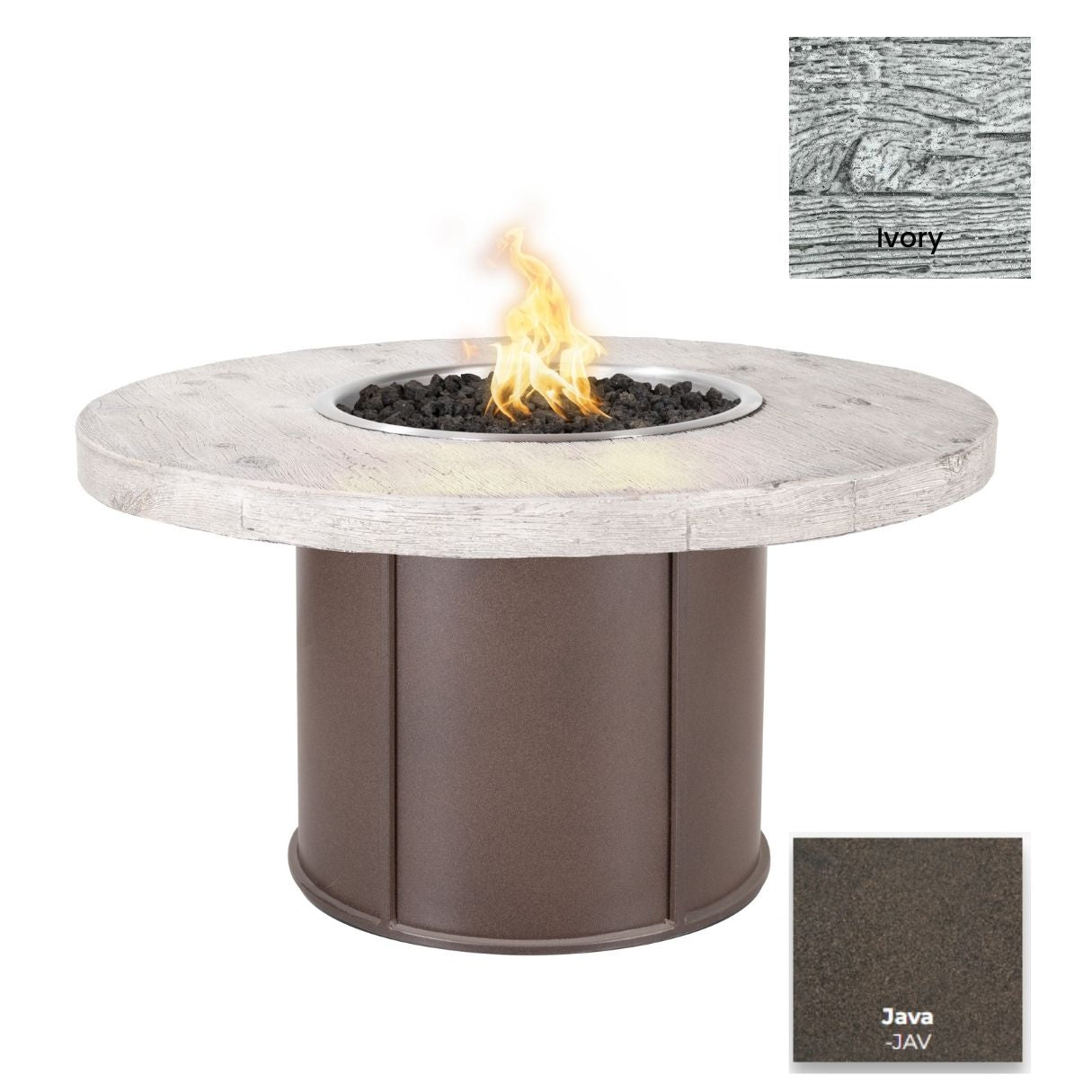 The Outdoor Plus Fresno Wood Grain Concrete and Steel Fire Table.