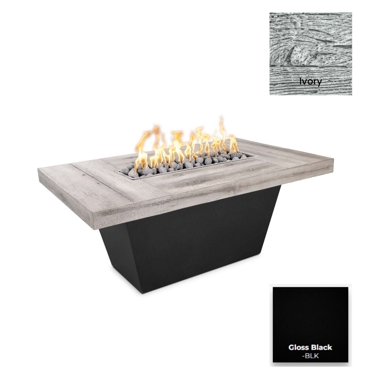 The Outdoor Plus Tacoma Wood Grain Concrete and Steel Fire Table.