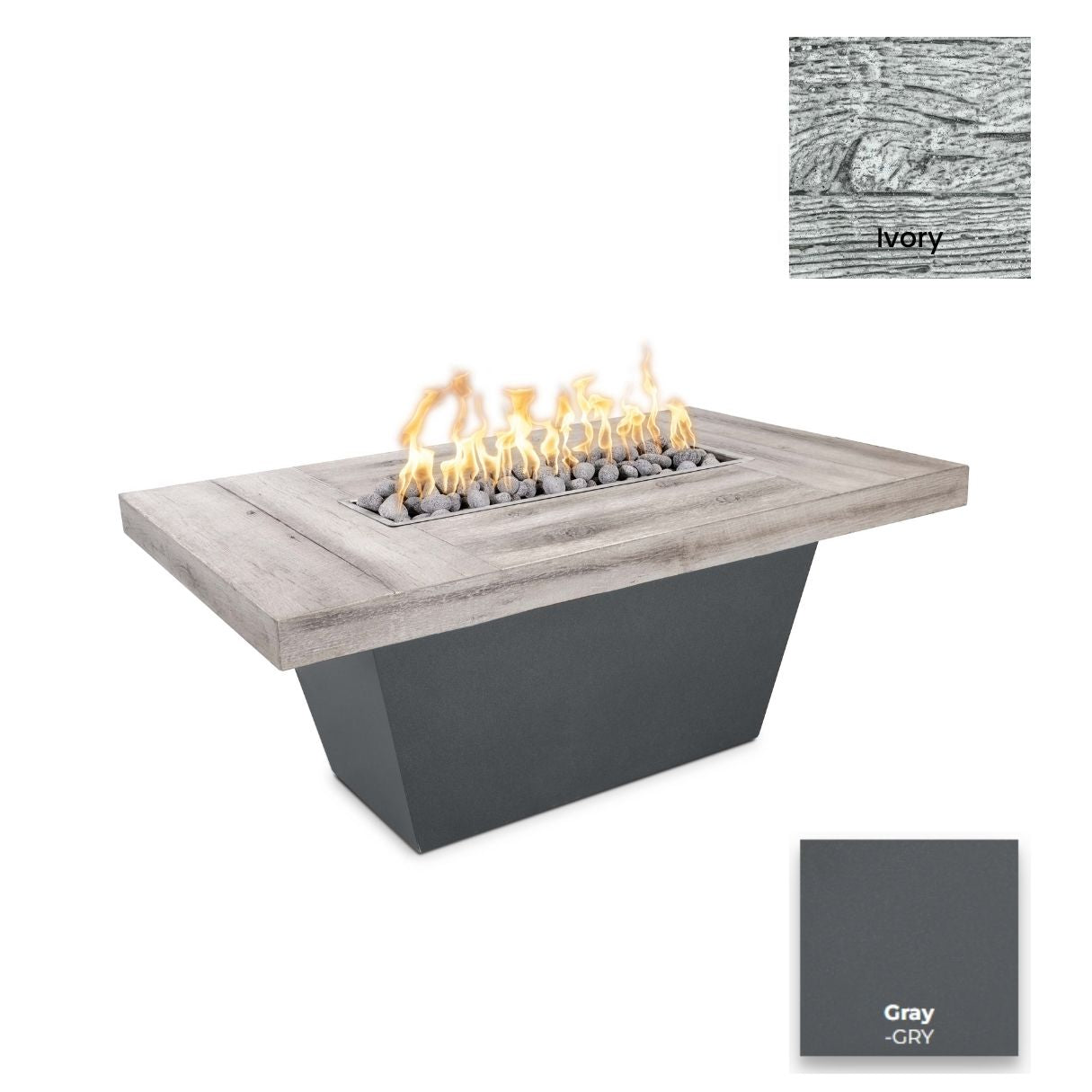 The Outdoor Plus Tacoma Wood Grain Concrete and Steel Fire Table.