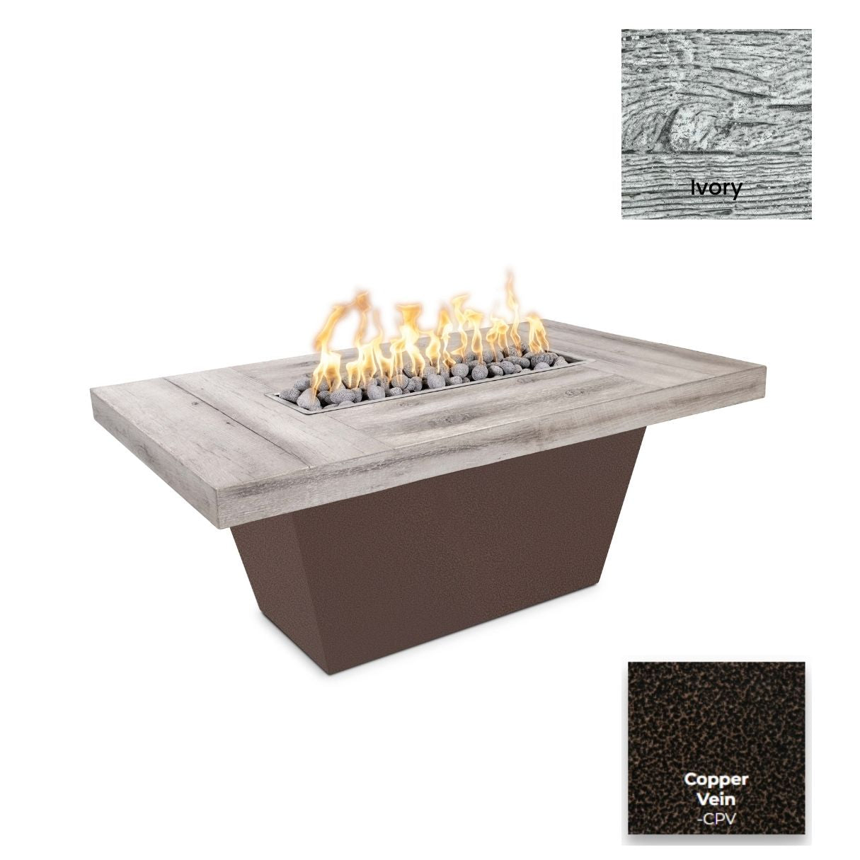 The Outdoor Plus Tacoma Wood Grain Concrete and Steel Fire Table.