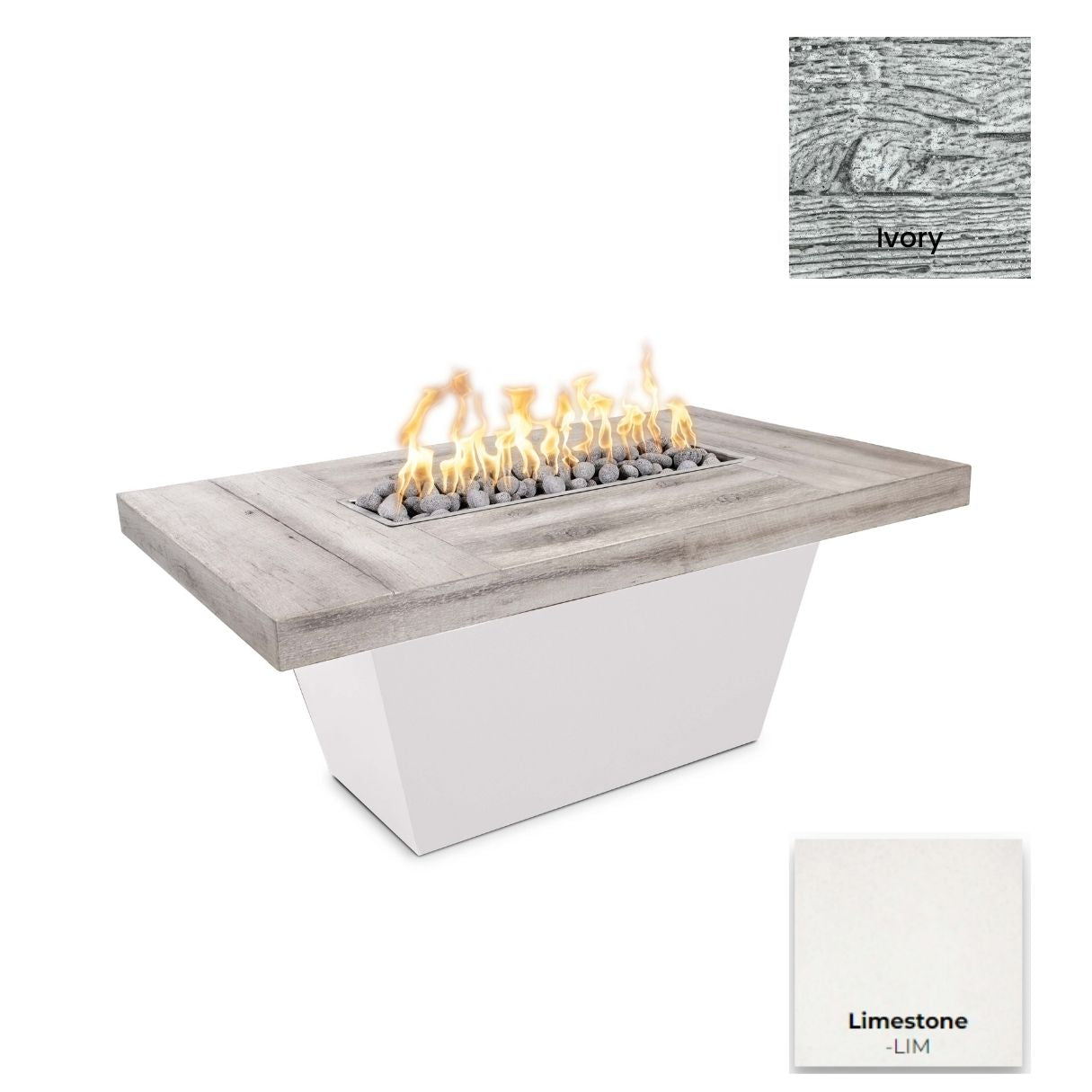 The Outdoor Plus Tacoma Wood Grain Concrete and Steel Fire Table.