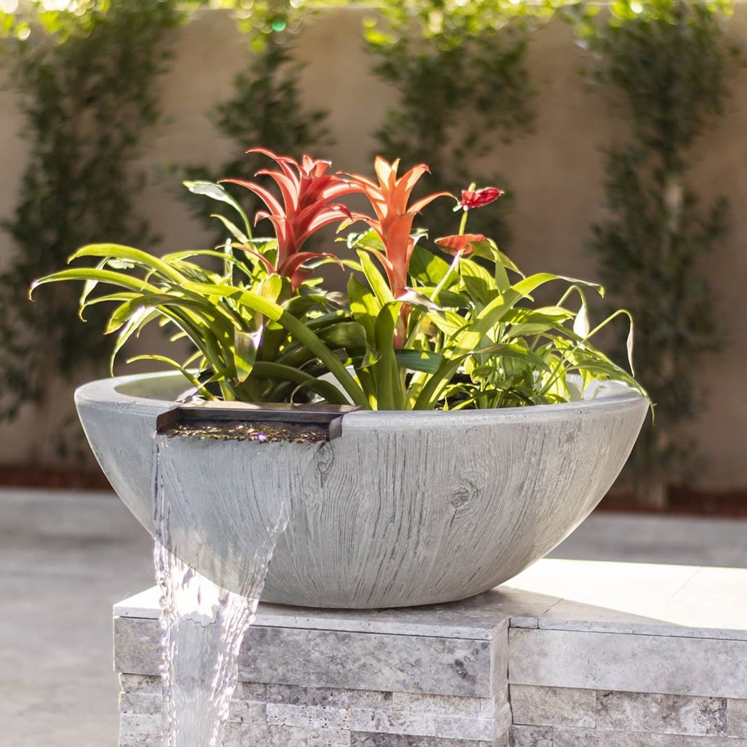 The Outdoor Plus Sedona Wood Grain Concrete Planter & Water Bowl.