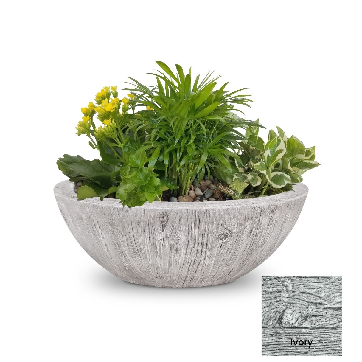 The Outdoor Plus Sedona Wood Grain Concrete Planter Bowl.