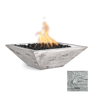 The Outdoor Plus Maya Wood Grain Concrete Fire Bowl.