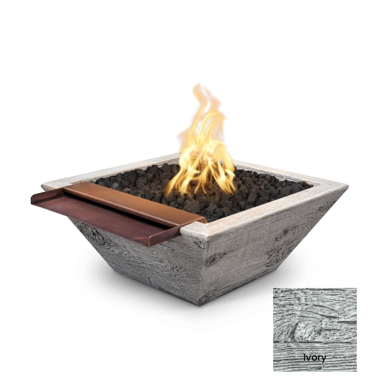 The Outdoor Plus Maya Wood Grain Concrete Fire & Water Bowl - Wide Spill.