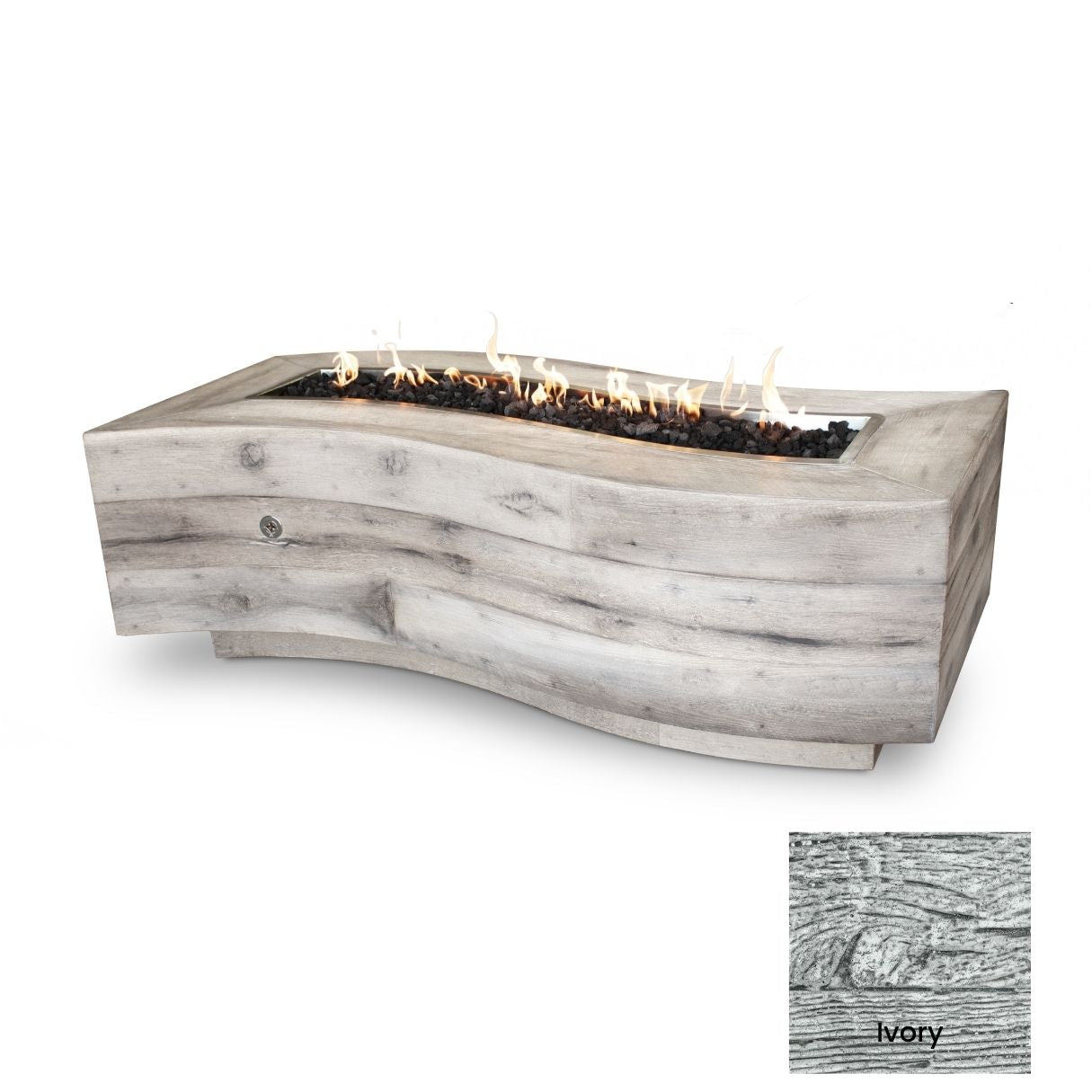The Outdoor Plus Big Sur Wood Grain Concrete Fire Pit.