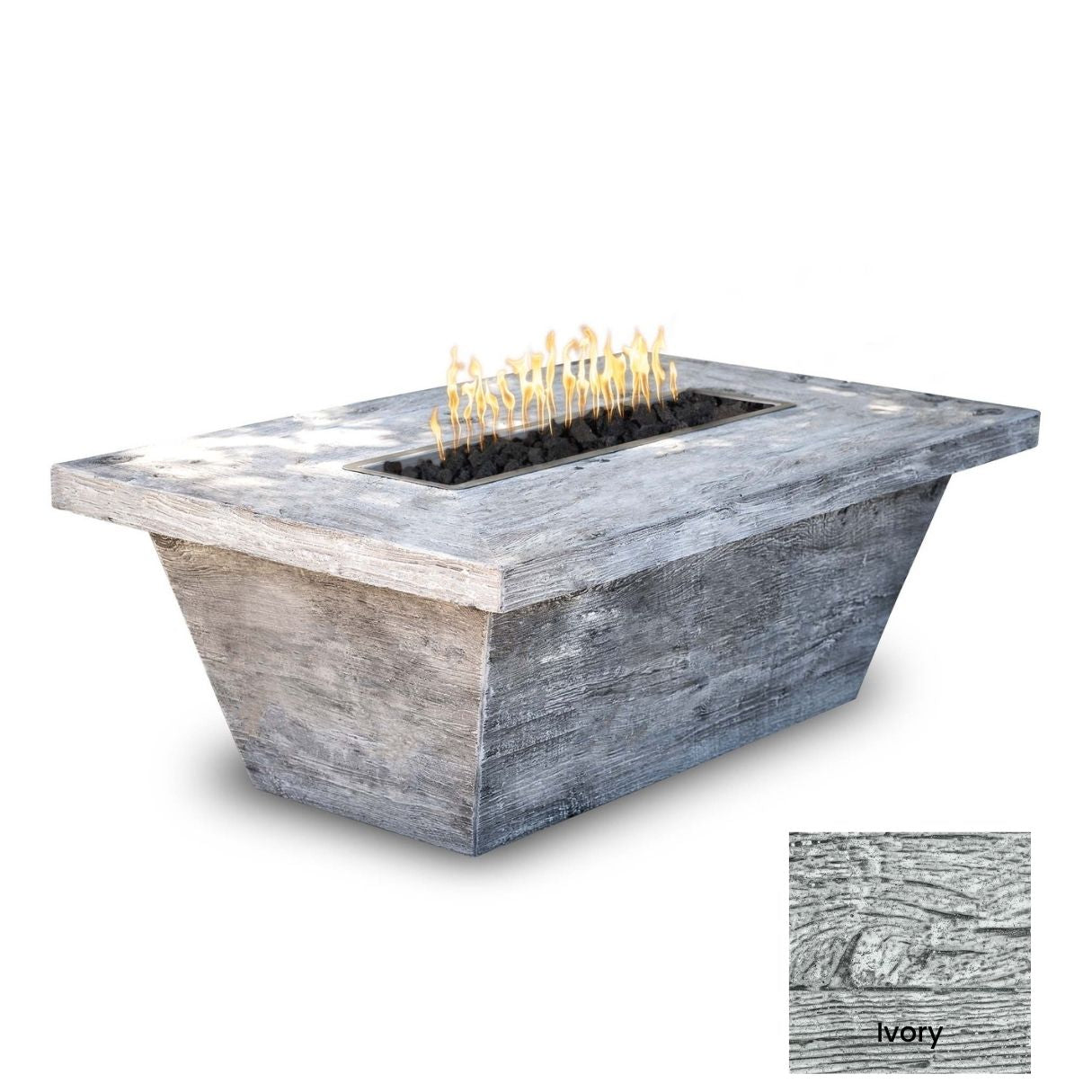 The Outdoor Plus Carson Wood Grain Concrete Fire Pit.