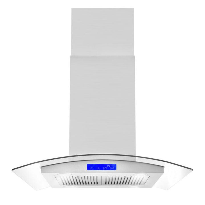 Cosmo 30" 380 CFM Convertible Island Range Hood with Glass Canopy and Digital Touch Controls, COS-668ICS750.