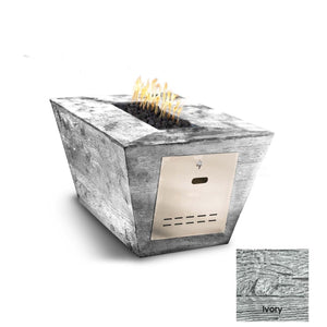 The Outdoor Plus Plymouth Rectangular Wood Grain Concrete Fire Pit.