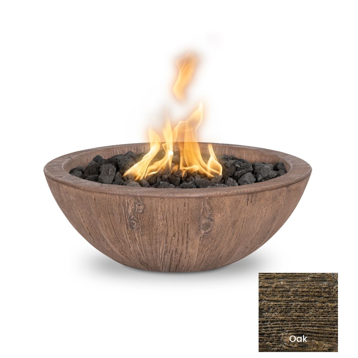 The Outdoor Plus Sedona Wood Grain Concrete Fire Bowl.