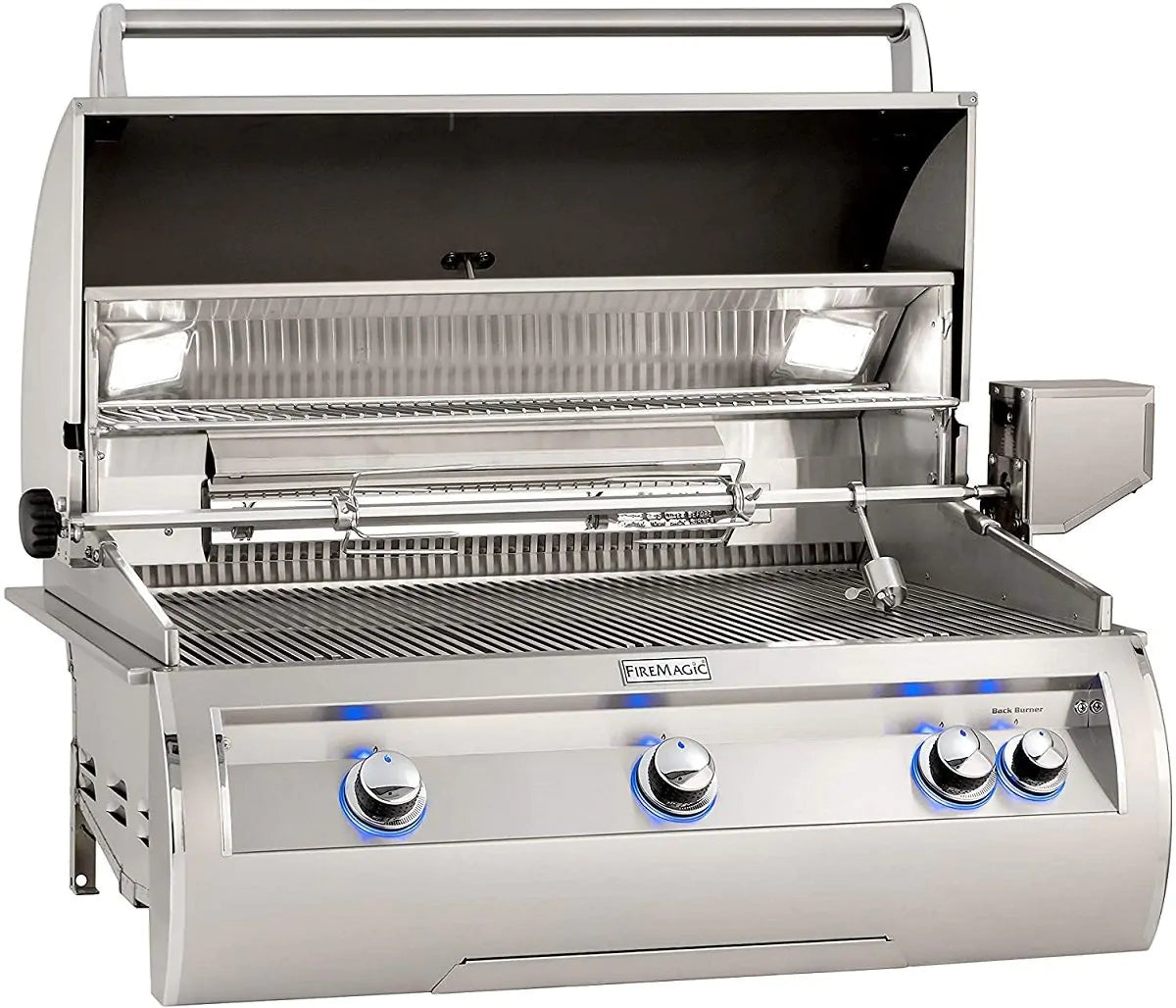 Fire Magic Echelon Diamond E790i 36-Inch Natural Gas Built-In Grill with 1 Sear Burner, Backburner, Rotisserie Kit, and Analog Thermometer (E790I-8LAN).