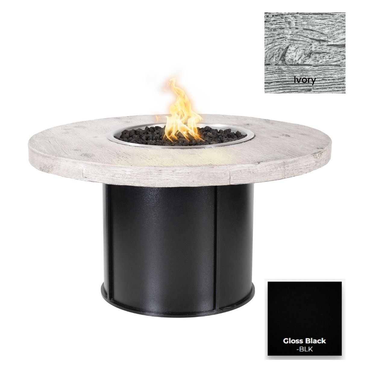 The Outdoor Plus Fresno Wood Grain Concrete and Steel Fire Table.
