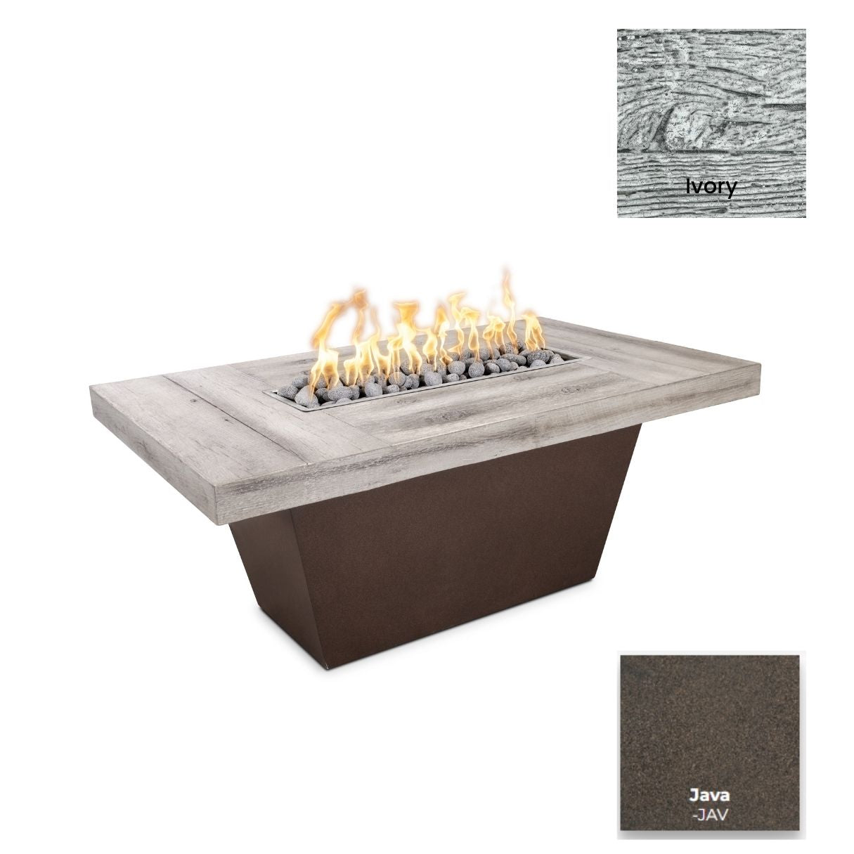 The Outdoor Plus Tacoma Wood Grain Concrete and Steel Fire Table.