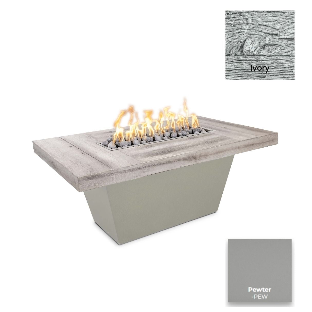 The Outdoor Plus Tacoma Wood Grain Concrete and Steel Fire Table.