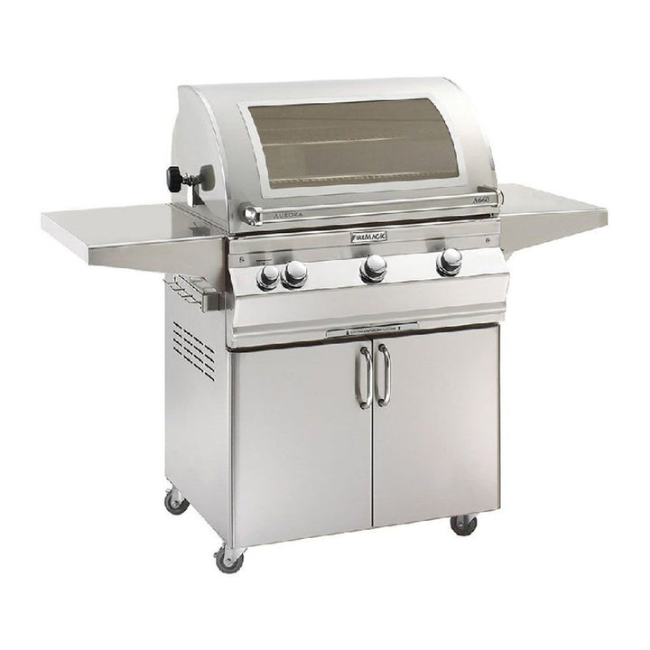 Fire Magic Aurora A660s 30-Inch Natural Gas Freestanding Grill with Backburner, Rotisserie Kit, Magic View Window and Analog Thermometer (A660S-8EAN-61-W).