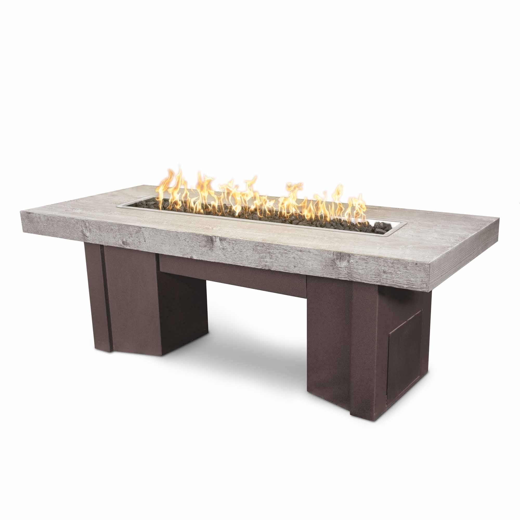 The Outdoor Plus Alameda Wood Grain Concrete and Steel Fire Table.