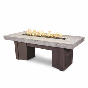 The Outdoor Plus Alameda Wood Grain Concrete and Steel Fire Table.