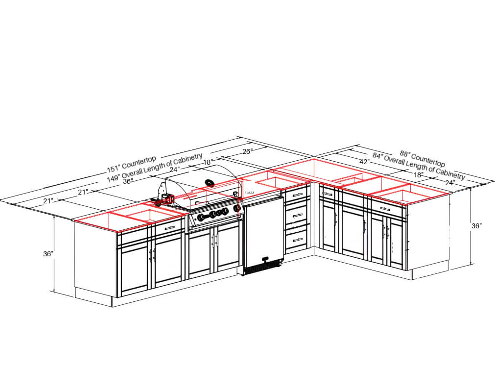 Bull Augusta 10 Ft Dura Outdoor Kitchen With 7 Ft Return.