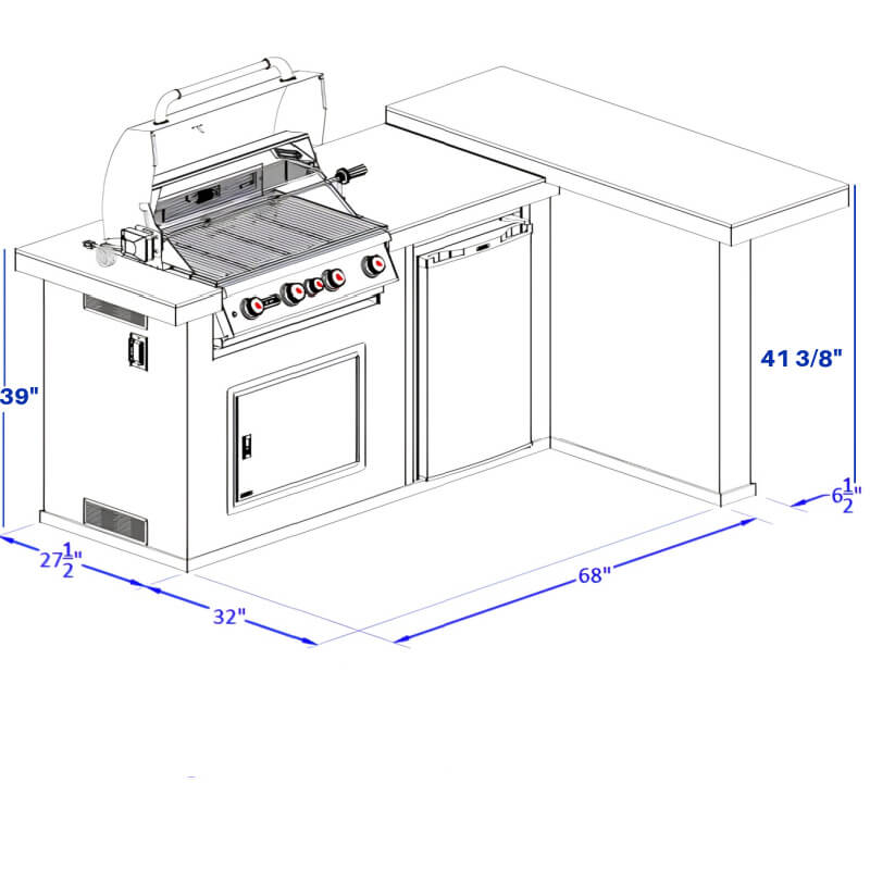 Bull Luxury Q L-Shaped BBQ Grill Island.