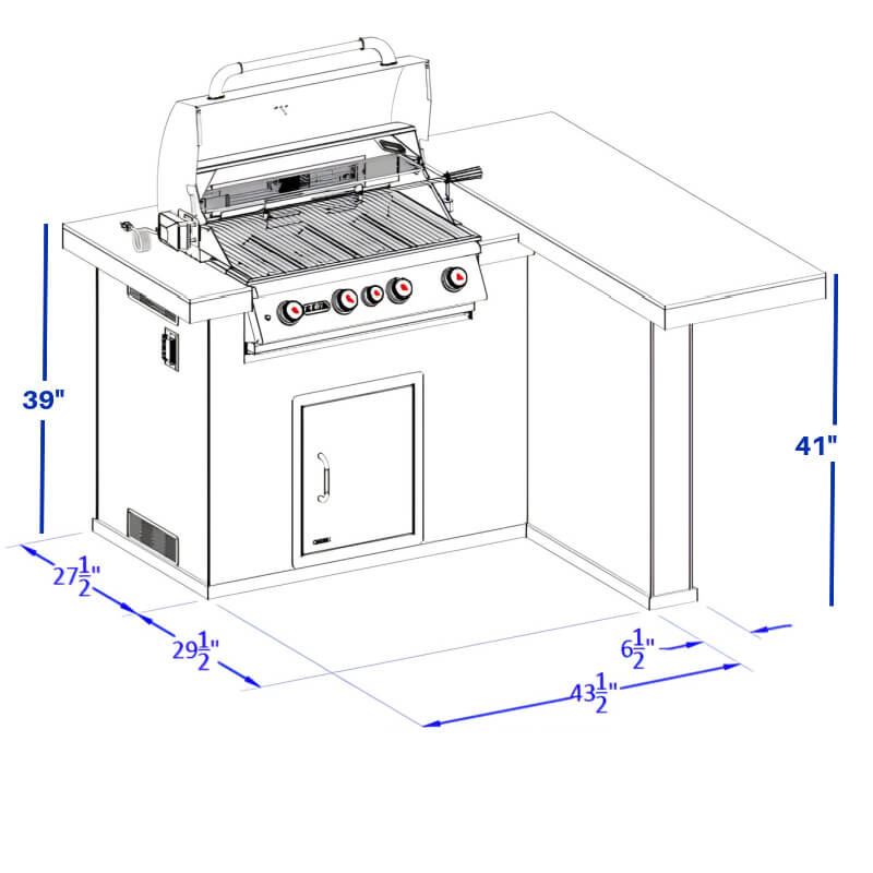 Bull Patio Q L-Shaped BBQ Grill Island.