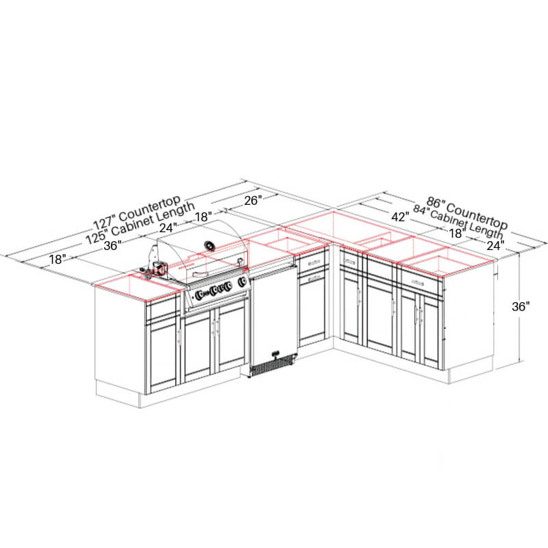 Bull Savannah 8 Ft Dura Outdoor Kitchen With 7 Ft Return.