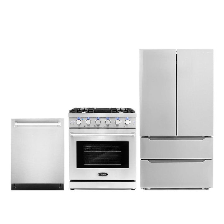 Cosmo Package - 30" Gas Range, Dishwasher and Refrigerator with Ice Maker, COS-3PKG-011.