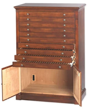 QUALITY IMPORTERS 1500 CT. CIGAR HUMIDOR AGING VAULT in DARK WALNUT.