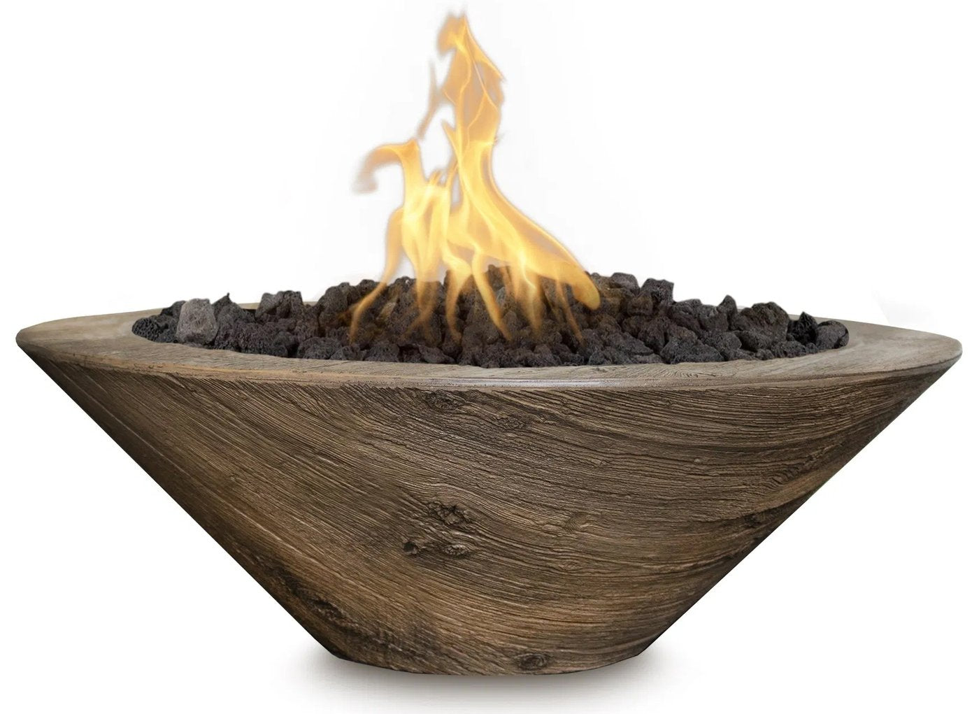 The Outdoor Plus Cazo Wood Grain Concrete Fire Bowl.
