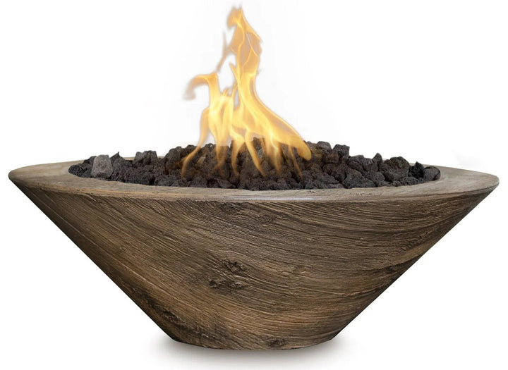 The Outdoor Plus Cazo Wood Grain Concrete Fire Bowl.