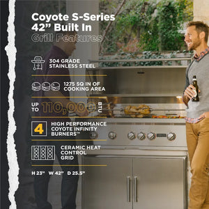 Coyote S-Series 42 Inch Built-In Gas Grill - C2SL42 LP/NG.