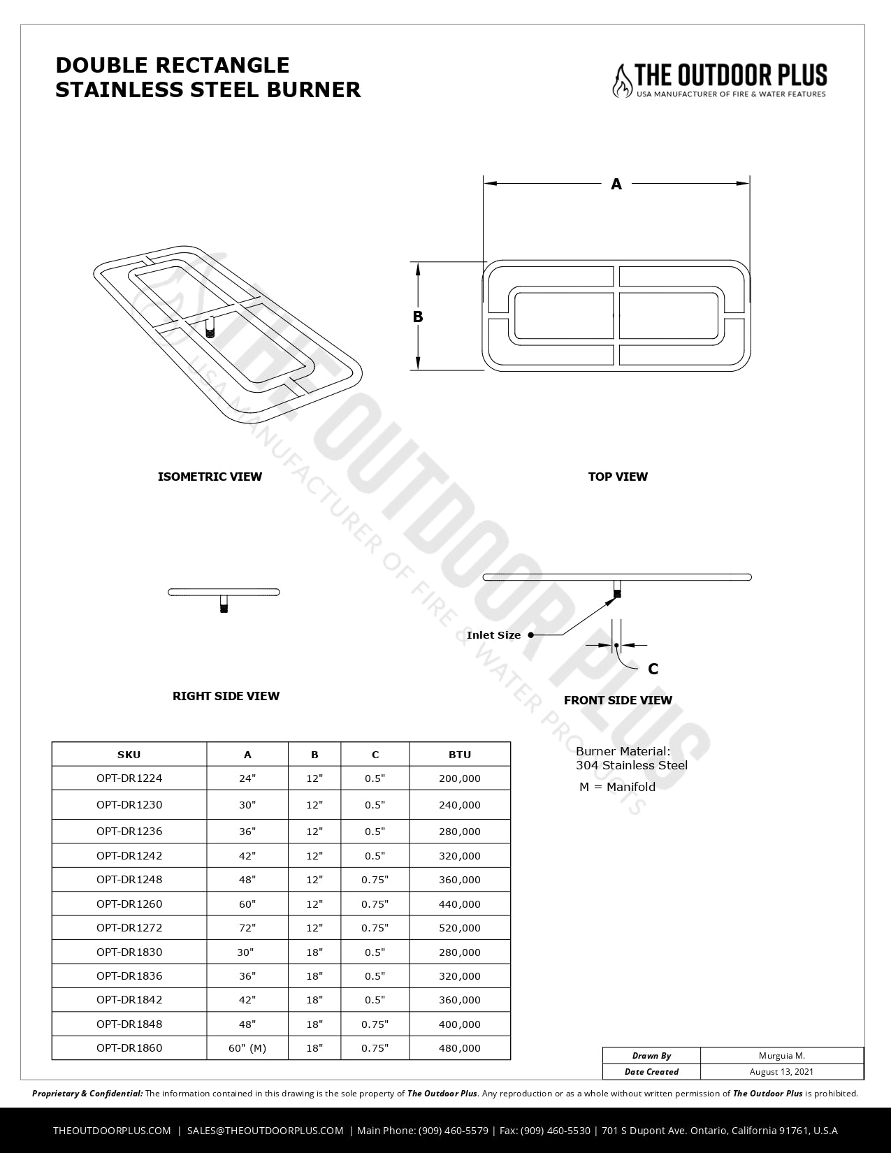 Double Rectangle Stainless Steel Burner by The Outdoor Plus.