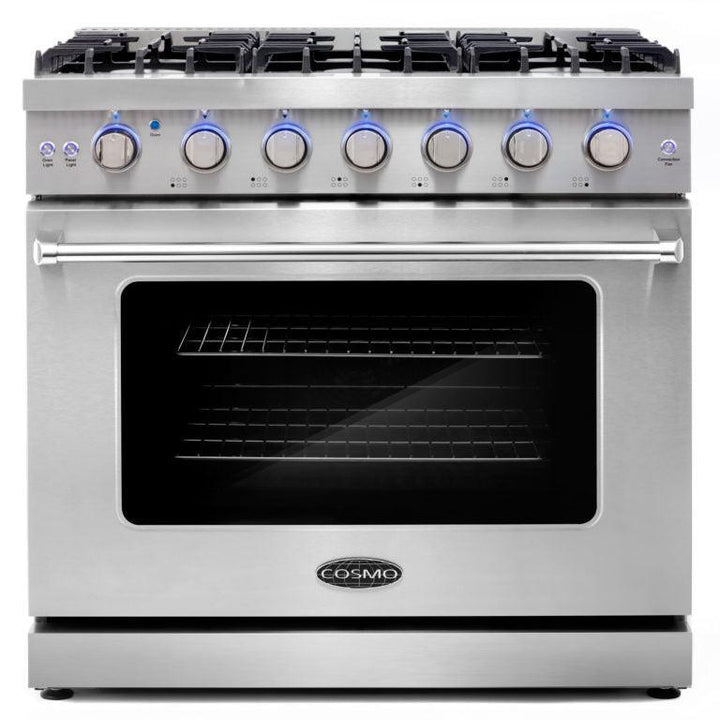 Cosmo Commerical 36" 6.0 cu. ft. Gas Range with Convection Oven in Stainless Steel with Storage Drawer, COS-EPGR366.