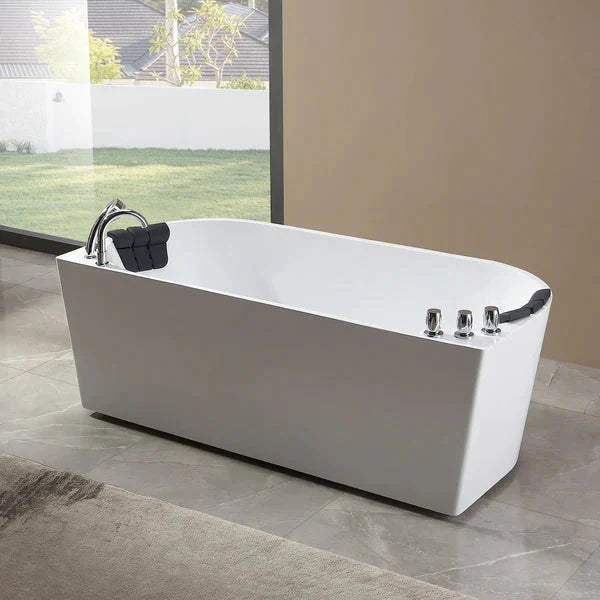 Empava 59 in. Freestanding Oval Jetted Hydromassage Bathtub in White Acrylic (59AIS06)