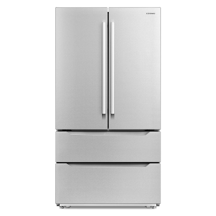 Cosmo 35" 22.5 cu. ft. 4-Door French Door Refrigerator with Pull Handle in Stainless Steel, COS-FDR225RHSS-G.
