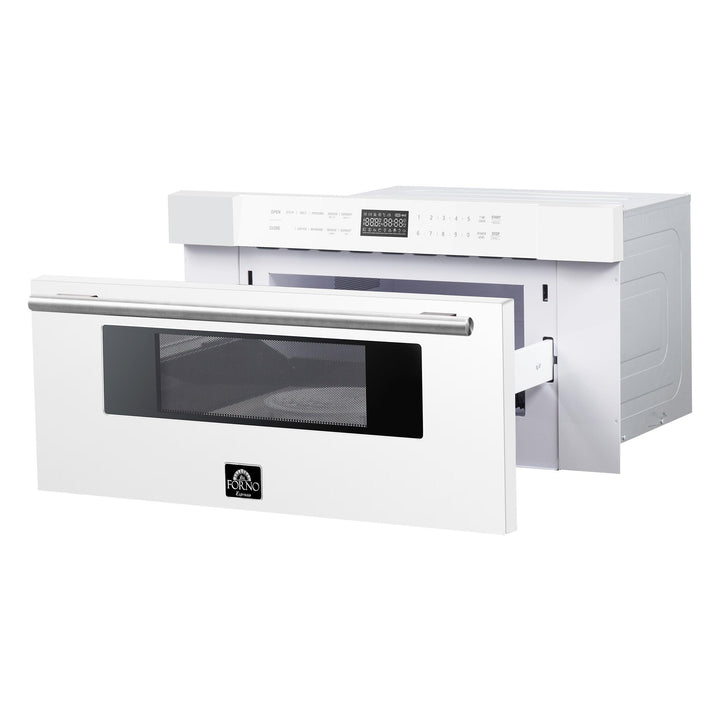 Forno Espresso 30" Built-In Microwave Drawer in White with Silver Handles, FMWDR3000-30WHT.
