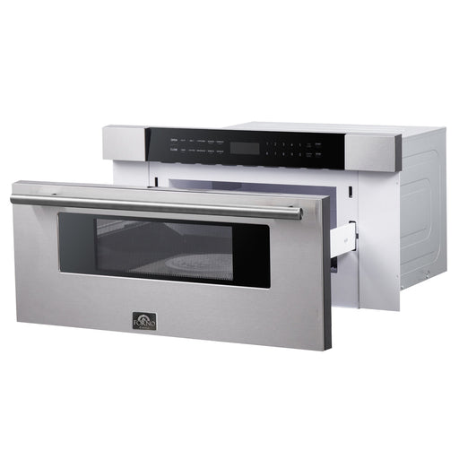 Forno Espresso 30" Built-In Microwave Drawer in Stainless Steel with Silver Handles, FMWDR3000-30