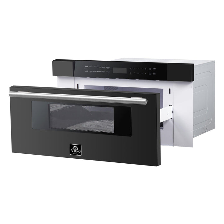 Forno Espresso 30" Built-In Microwave Drawer in Black with Silver Handles, FMWDR3000-30BLK.