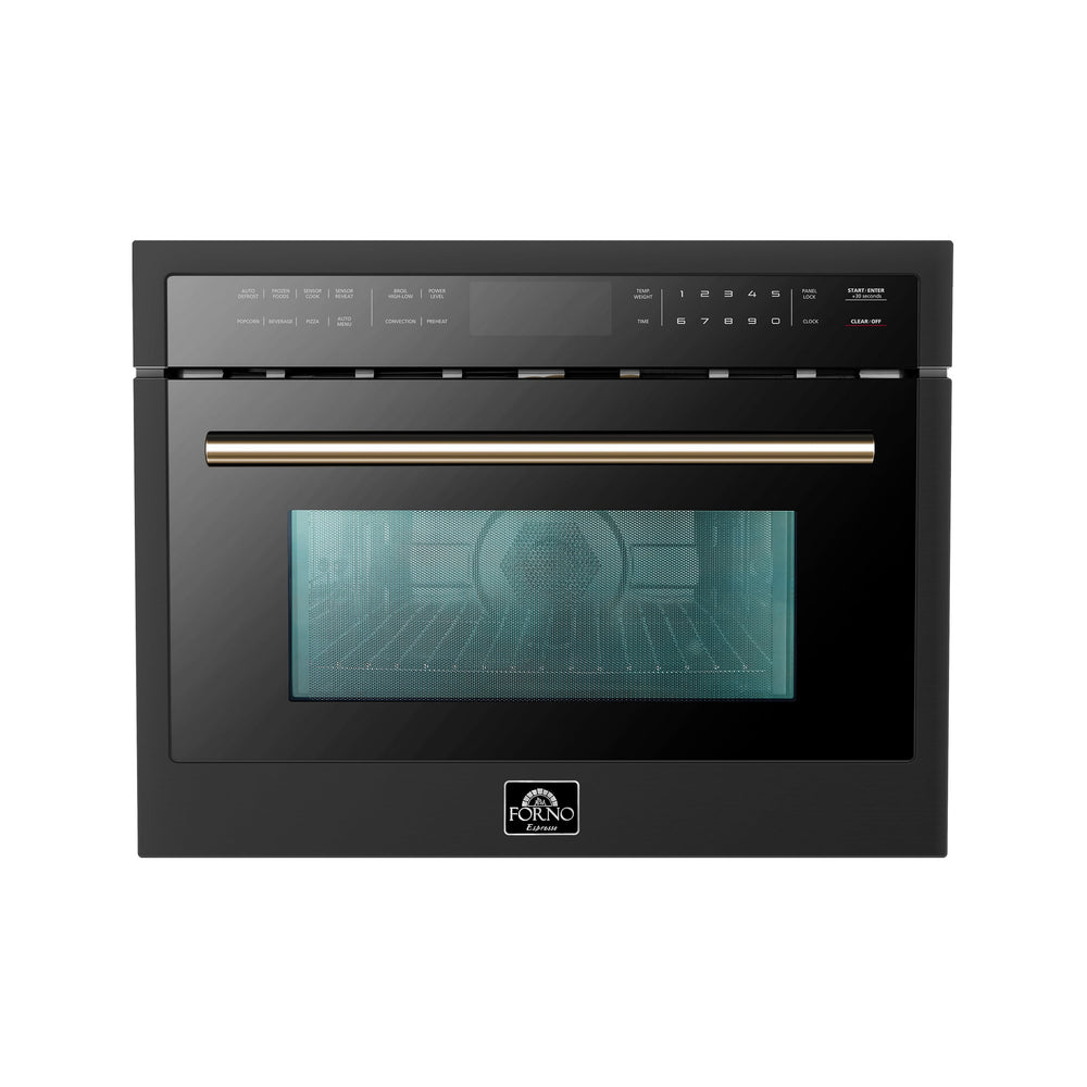 Forno Espresso 24" Built-In Microwave Oven in Black with Antique Brass Handles, FMWDR3093-24BLK