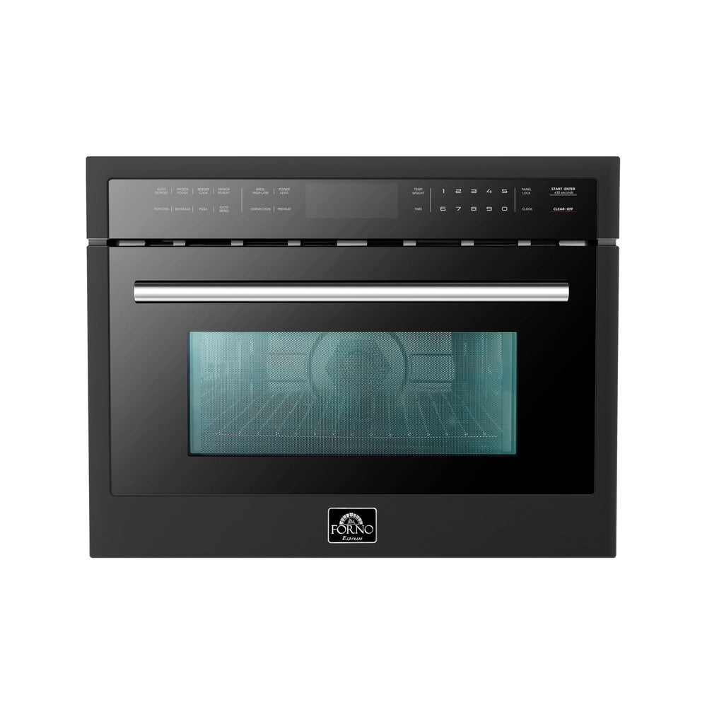 Forno Espresso 24" Built-In Microwave Oven in Black with Silver Handles, FMWDR3093-24BLK