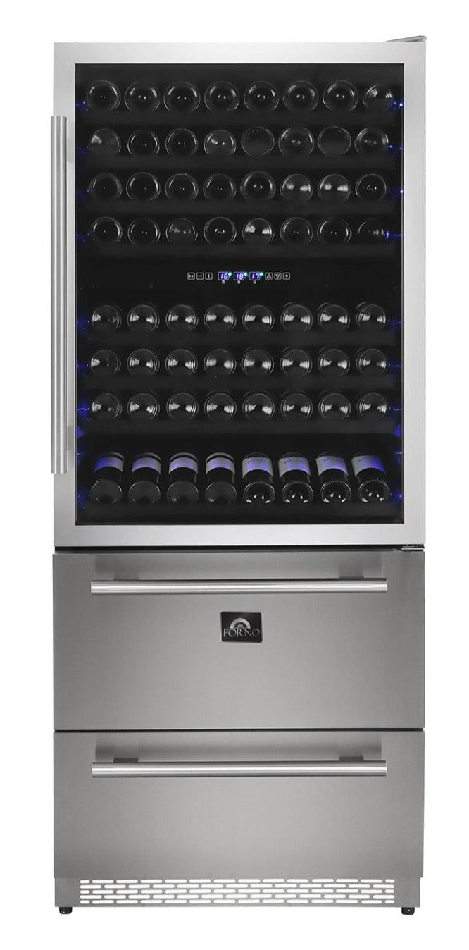 Forno 30 in. 144 Bottle & 200 Can Triple Zone Wine Cooler, FWCDR6661-30S.