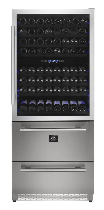 Forno 30 in. 144 Bottle & 200 Can Triple Zone Wine Cooler, FWCDR6661-30S