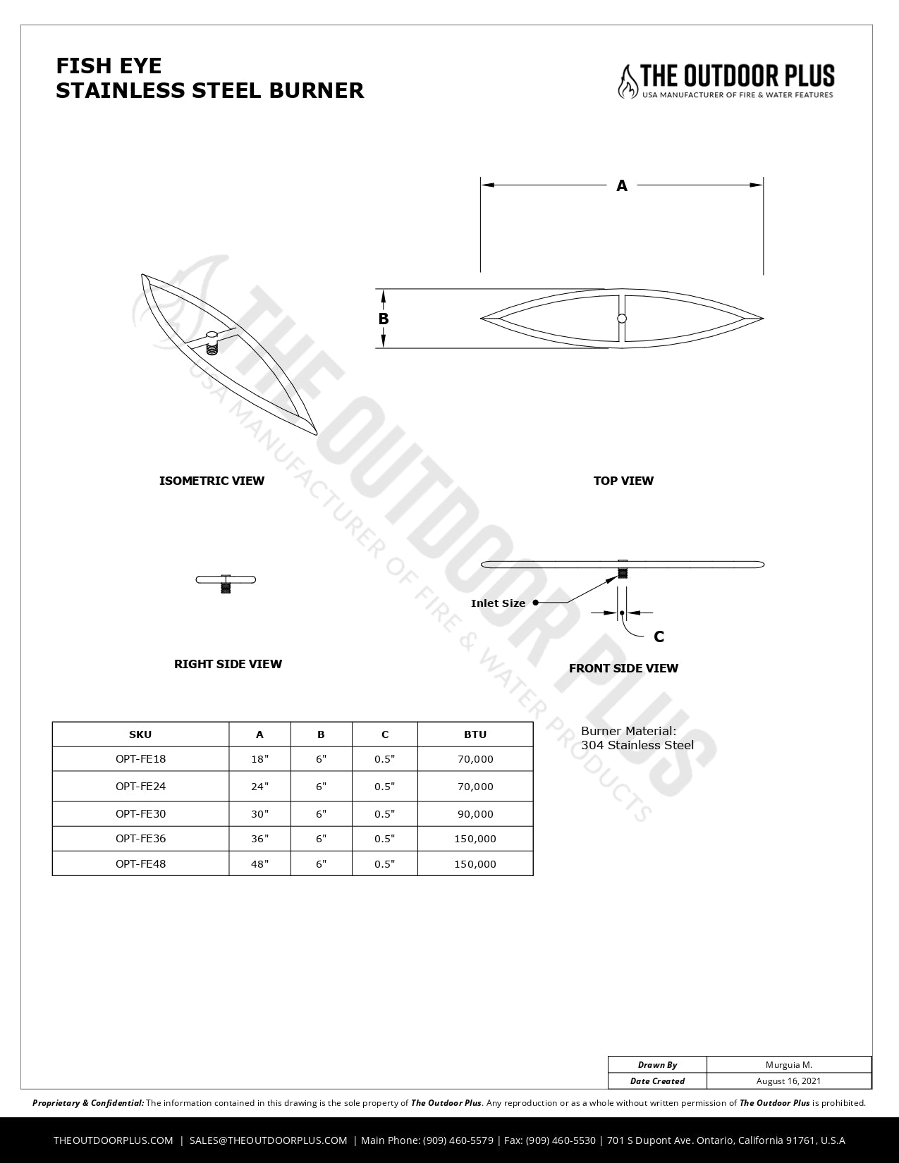 The Outdoor Plus - Fish Eye Stainless Steel Burner.