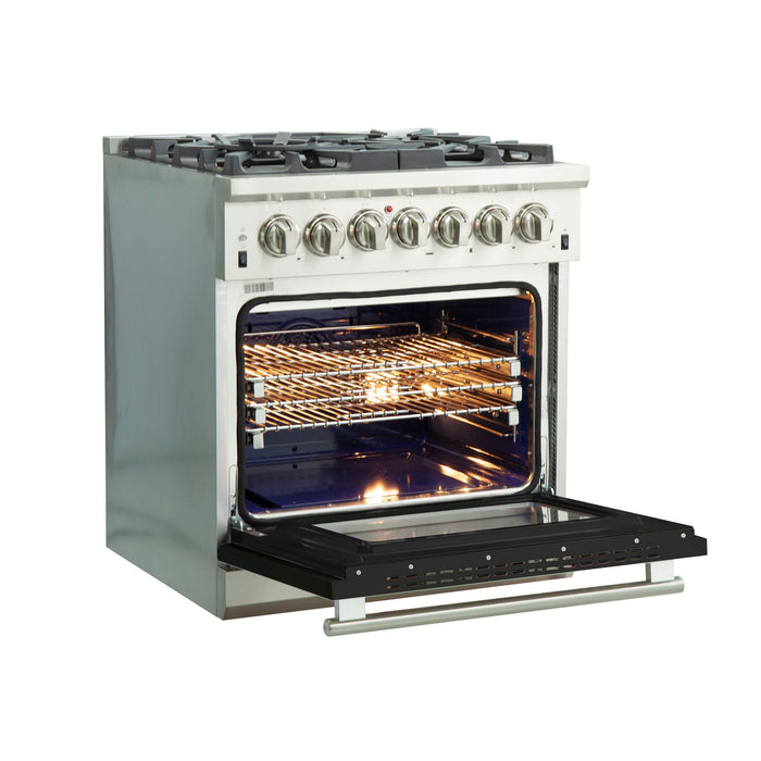 Forno 30 Inch Professional Freestanding Dual Fuel Range in Black, FFSGS6187-30BLK