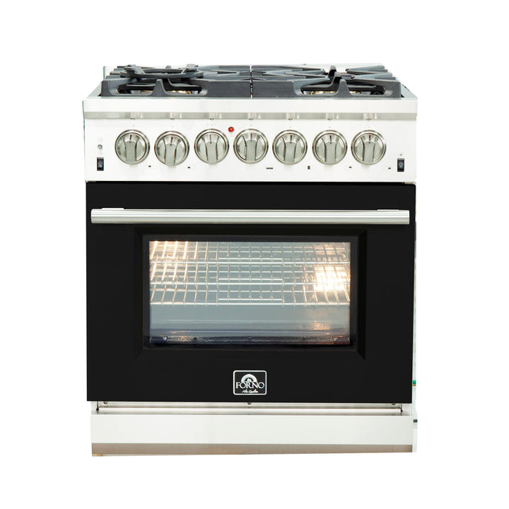 Forno 30 Inch Professional Freestanding Dual Fuel Range in Black, FFSGS6187-30BLK.