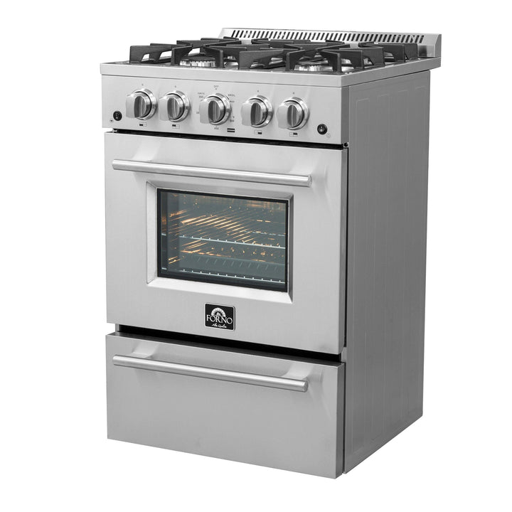 Forno 24" Freestanding Gas Range With 4 Sealed Burners in Stainless Steel, FFSGS6272-24.